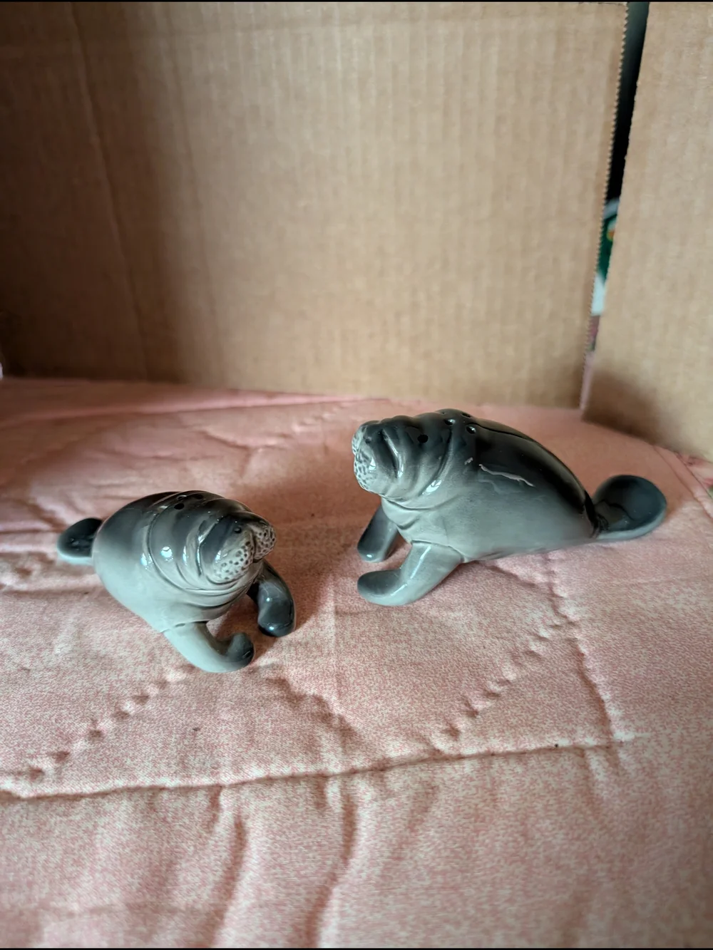 Vintage Gray Manatee Ceramic Salt and Pepper Shakers